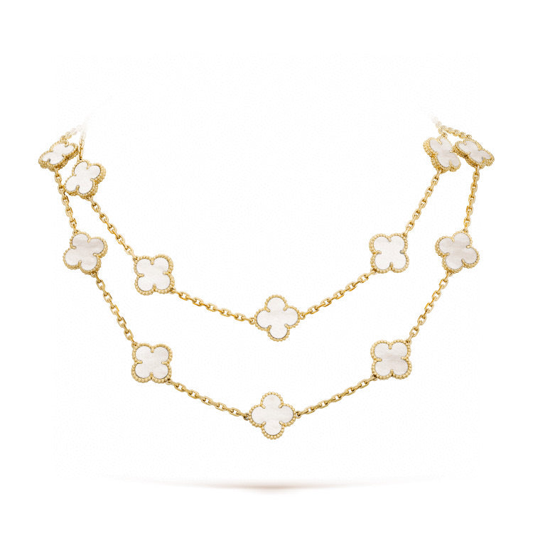 [Everoly JW]CLOVER 20 MOTIFS WHITE MOP NECKLACE