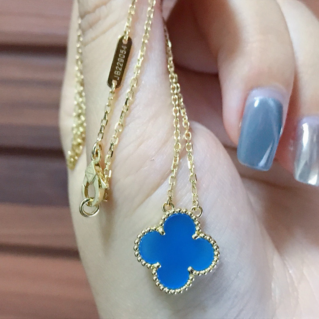 [Everoly JW]CLOVER 15MM BLUE AGATE NECKLACE