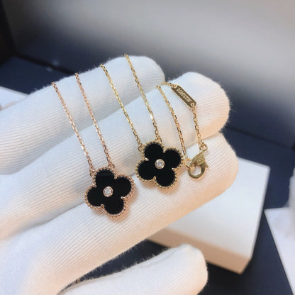 [Everoly JW]CLOVER 15MM DIAMOND ONYX NECKLACE