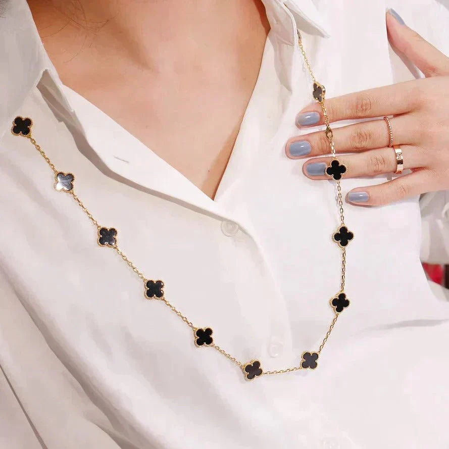 [Everoly JW]CLOVER 20 MOTIFS ONYX NECKLACE