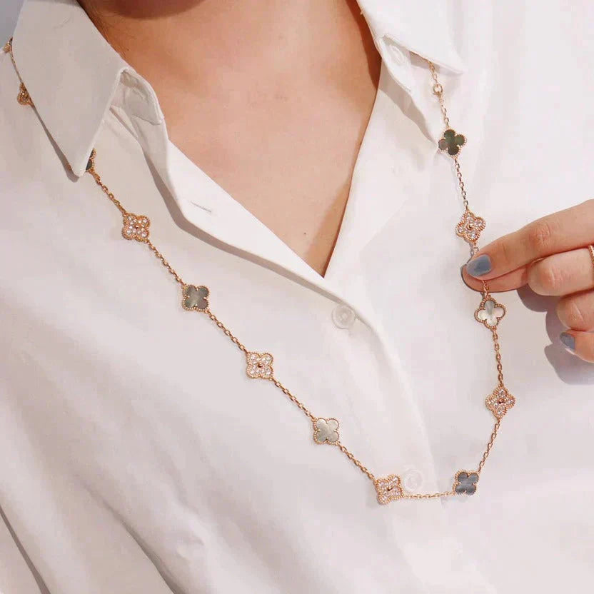 [Everoly JW]CLOVER 20 MOTIFS DARK MOP DIAMOND  NECKLACE