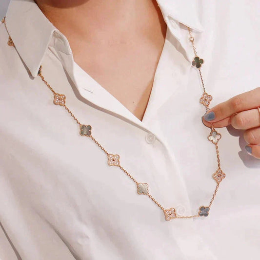 [Everoly JW]CLOVER 20 MOTIFS DARK MOP DIAMOND  NECKLACE