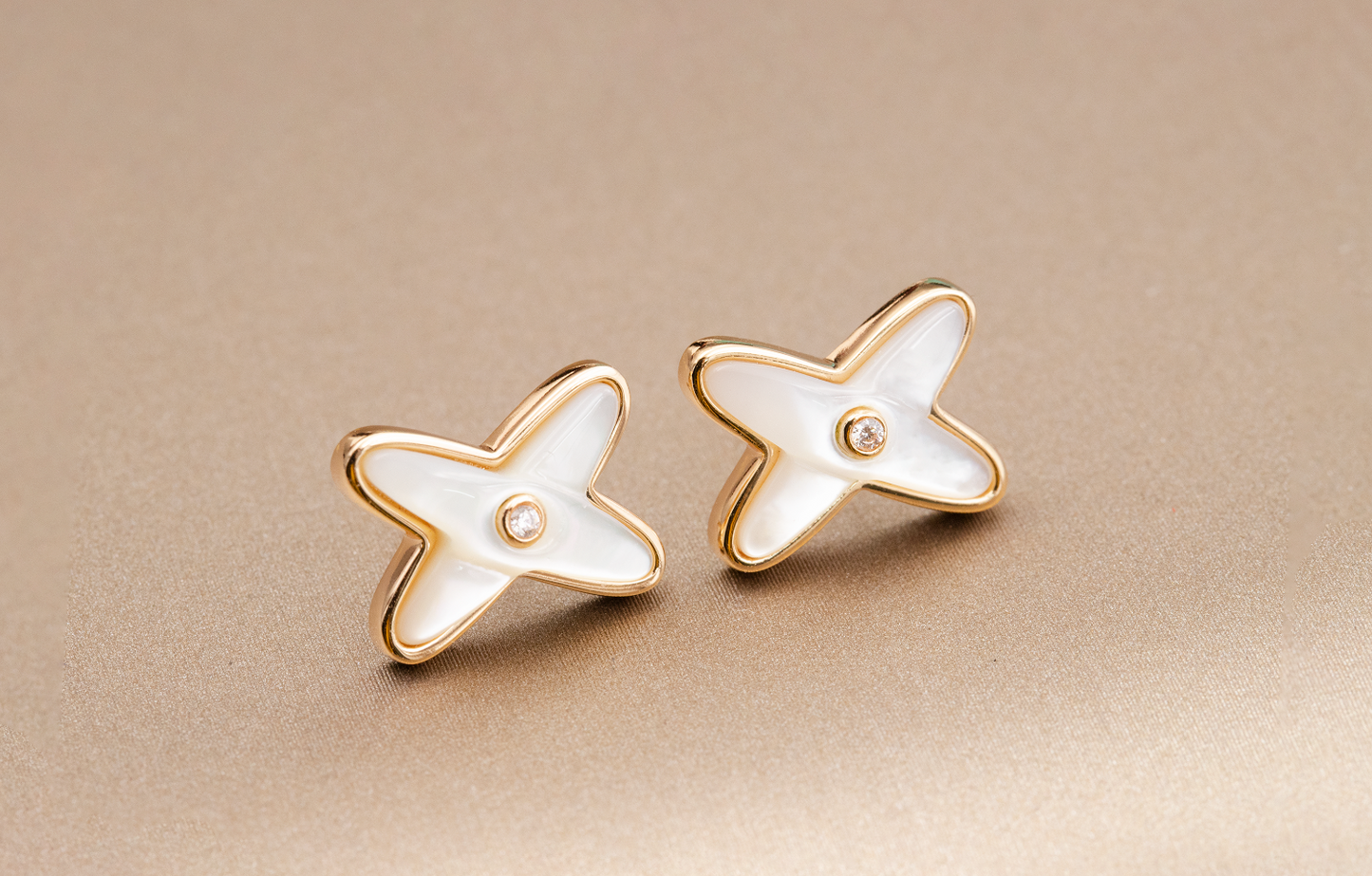 [Everoly JW]JEUX DE WHITE MOP ROSE GOLD DIAMOND EARRINGS