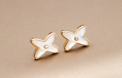 [Everoly JW]JEUX DE WHITE MOP PINK GOLD DIAMOND EARRINGS