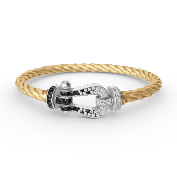 [Everoly JW]FORCE LARGE HORSESHOE BLACK WHITE DIAMOND BRACELET SILVER