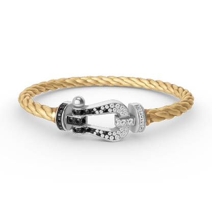 [Everoly JW]FORCE LARGE HORSESHOE BLACK WHITE DIAMOND BRACELET SILVER