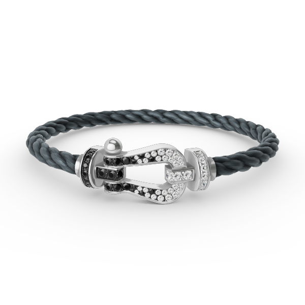 [Everoly JW]FORCE LARGE HORSESHOE BLACK WHITE DIAMOND BRACELET SILVER