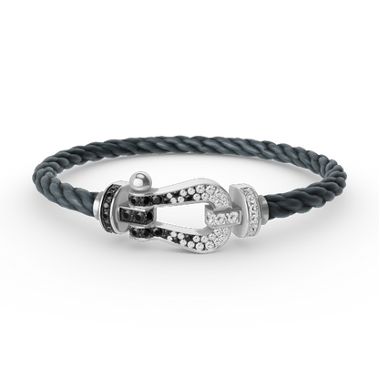 [Everoly JW]FORCE LARGE HORSESHOE BLACK WHITE DIAMOND BRACELET SILVER