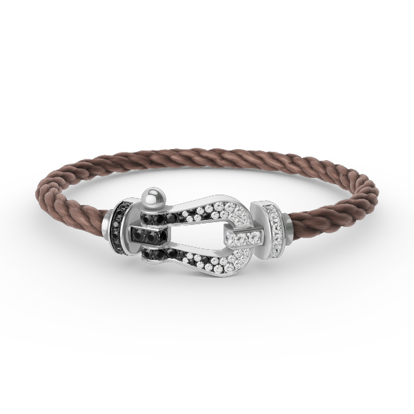 [Everoly JW]FORCE LARGE HORSESHOE BLACK WHITE DIAMOND BRACELET SILVER