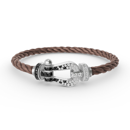 [Everoly JW]FORCE LARGE HORSESHOE BLACK WHITE DIAMOND BRACELET SILVER
