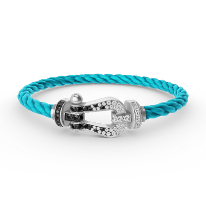 [Everoly JW]FORCE LARGE HORSESHOE BLACK WHITE DIAMOND BRACELET SILVER