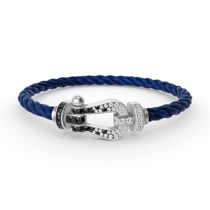 [Everoly JW]FORCE LARGE HORSESHOE BLACK WHITE DIAMOND BRACELET SILVER