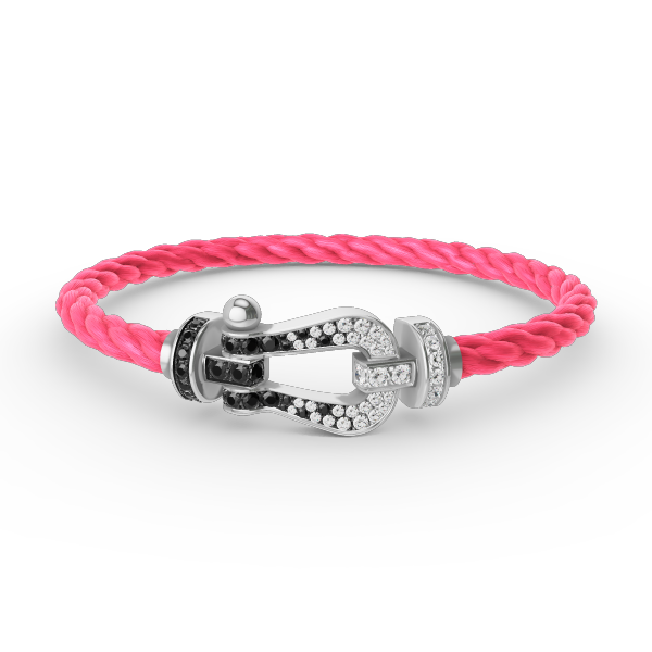 [Everoly JW]FORCE LARGE HORSESHOE BLACK WHITE DIAMOND BRACELET SILVER