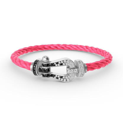 [Everoly JW]FORCE LARGE HORSESHOE BLACK WHITE DIAMOND BRACELET SILVER