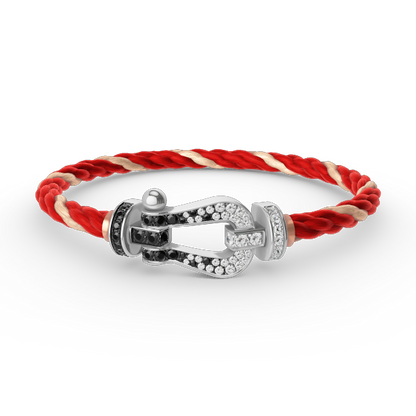 [Everoly JW]FORCE LARGE HORSESHOE BLACK WHITE DIAMOND BRACELET SILVER