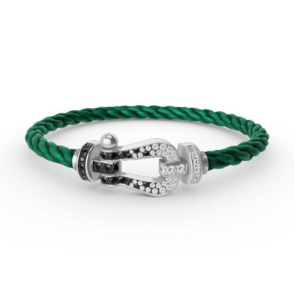 [Everoly JW]FORCE LARGE HORSESHOE BLACK WHITE DIAMOND BRACELET SILVER