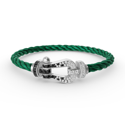 [Everoly JW]FORCE LARGE HORSESHOE BLACK WHITE DIAMOND BRACELET SILVER