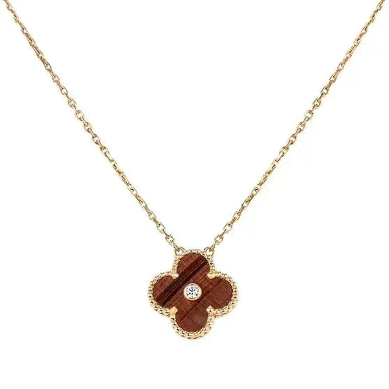 [Everoly JW]CLOVER 15MM DIAMOND AND YELLOW TIGER'S EYE AGATE necklace