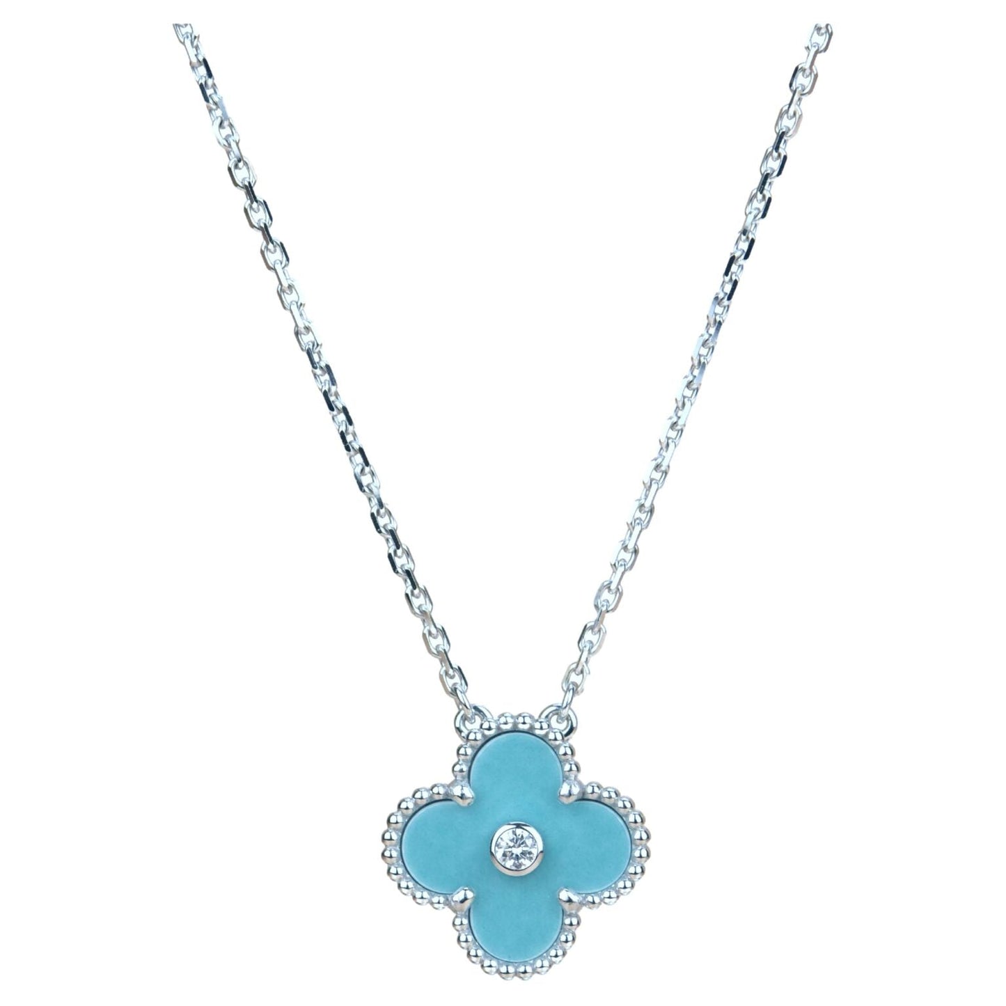 [Everoly JW]CLOVER 15MM DIAMOND SVRES PORCELAIN  NECKLACE SILVER