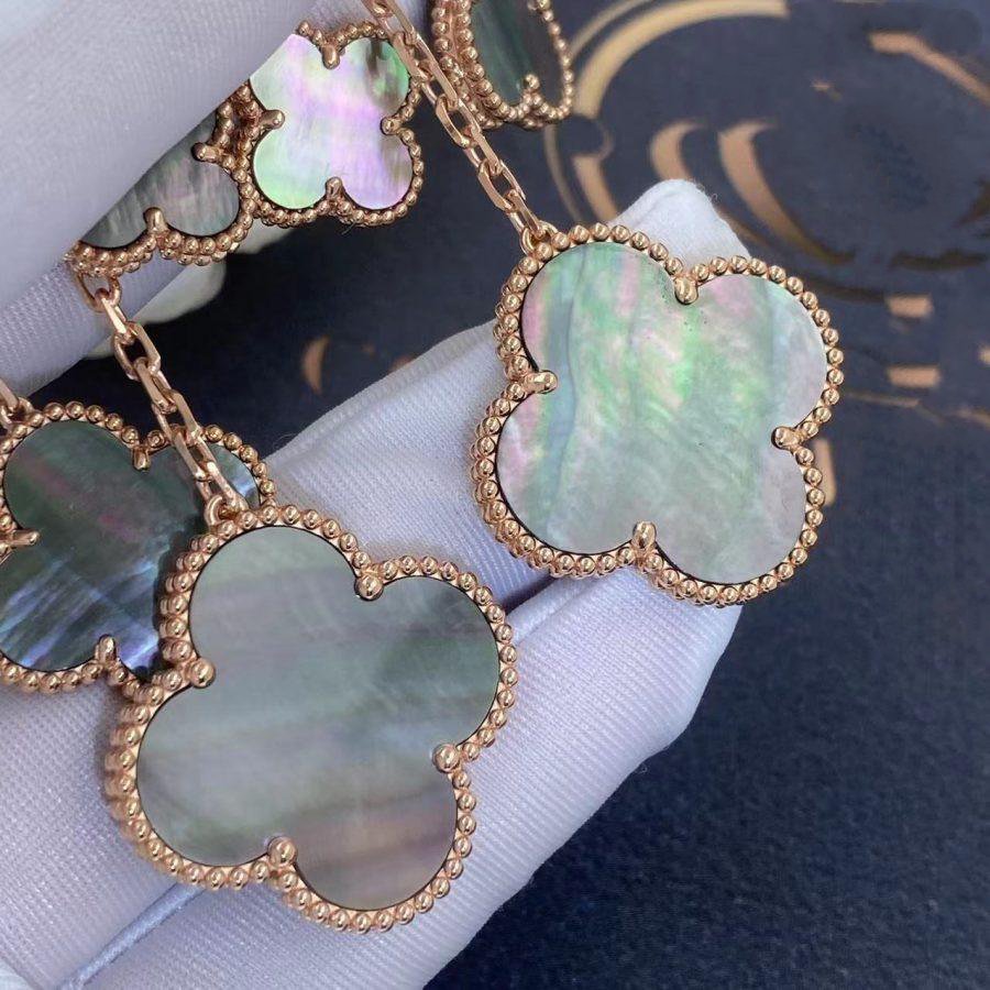 [Everoly JW]CLOVER EARRINGS DARK MOP 4 MOTIFS ROSE GOLD