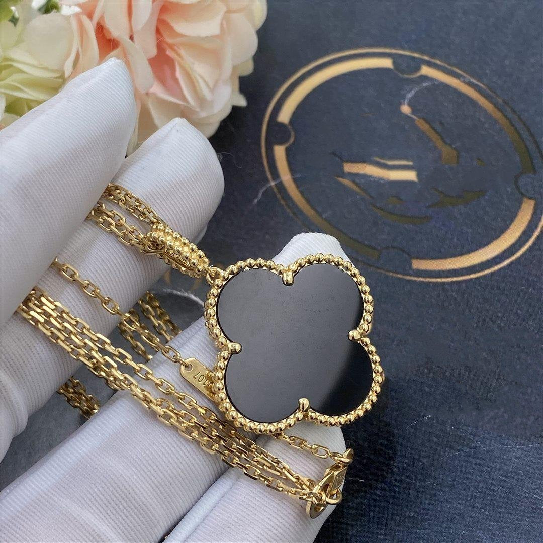 [Everoly JW]CLOVER 25MM GOLD ONYX BIG CLOVER NECKLACE