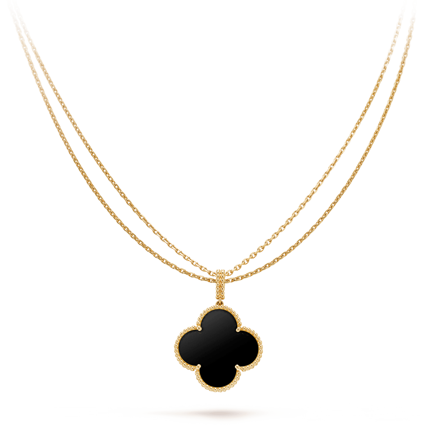 [Everoly JW]CLOVER 25MM GOLD ONYX BIG CLOVER NECKLACE
